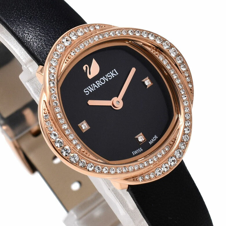 Swarovski Crystal Flower Black Dial Black Leather Strap Watch for Women - 5552421 Buy Now By Swarovski