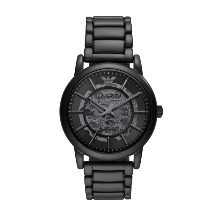 Emporio Armani Meccanico Skeleton Black Dial Black Steel Strap Watch For Men - AR60045 Buy Now By Emporio Armani