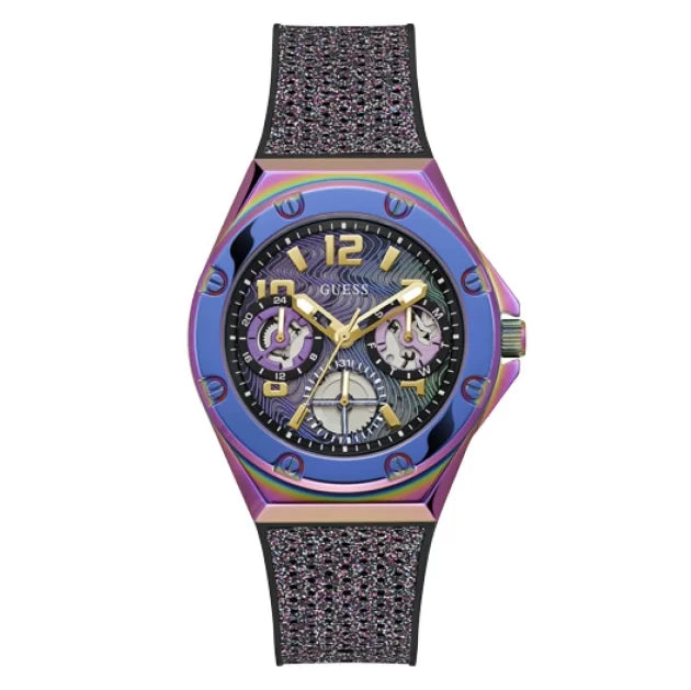 Guess Multifunction Analog Purple Dial Black Rubber Strap Watch For Women - GW0620L4 Buy Now By Guess