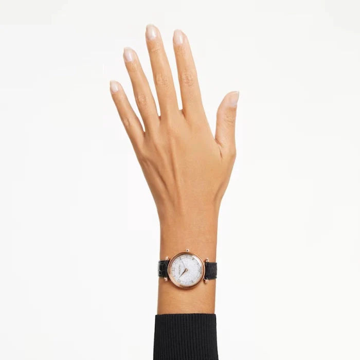 Swarovski Crystalline Wonder Silver Dial Black Leather Strap Watch for Women - 5653359 Buy Now By Swarovski