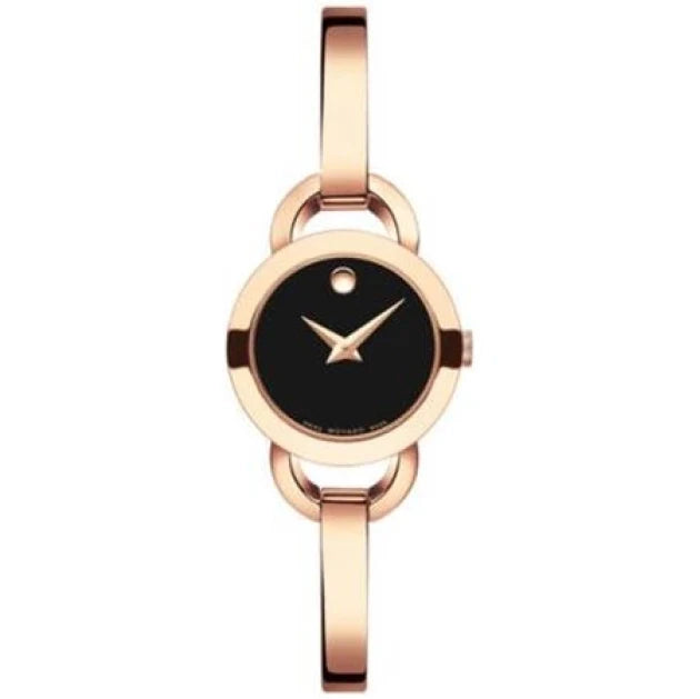 Movado Rondiro 22mm Black Dial Rose Gold Steel Strap Watch For Women - 0607065 Buy Now By Movado