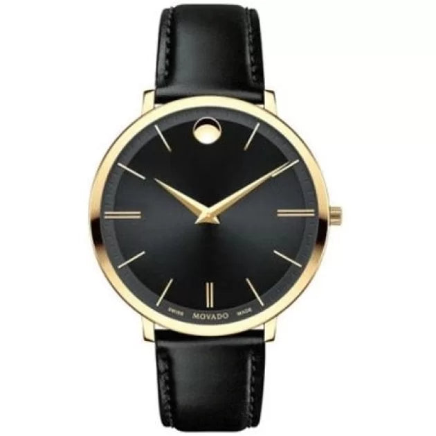 Movado Ultra Slim Black Dial Black Leather Strap Watch For Women - 0607091 Buy Now By Movado