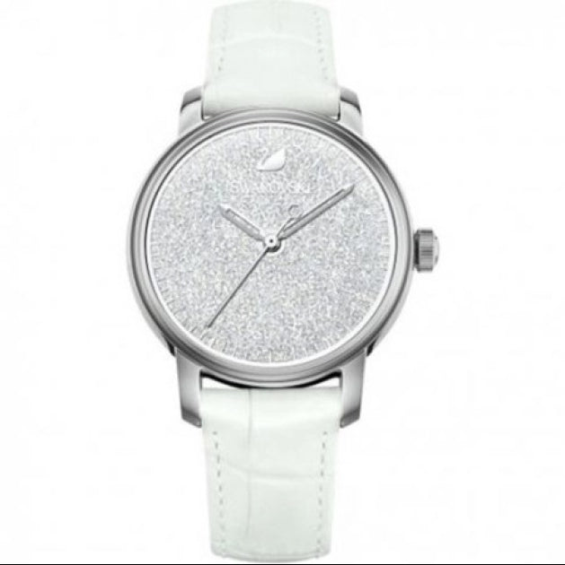 Swarovski Crystalline Hours Silver Dial White Leather Strap Watch for Women - 5295383 Buy Now By Swarovski