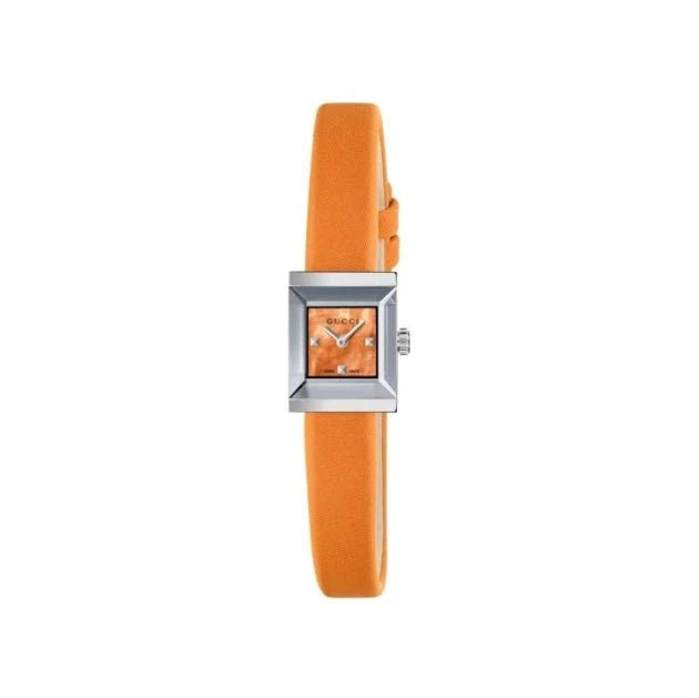 Gucci G-Frame Square Mother of Pearl Orange Dial Orange Leather Strap Watch For Women - YA128532 Buy Now By Gucci