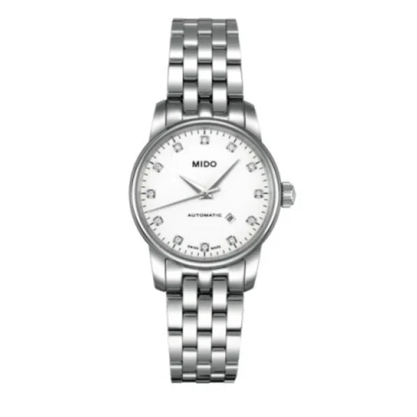 Mido Baroncelli III Automatic Diamonds White Dial Silver Steel Strap Watch For Women - M7600.4.66.1 Buy Now By Mido