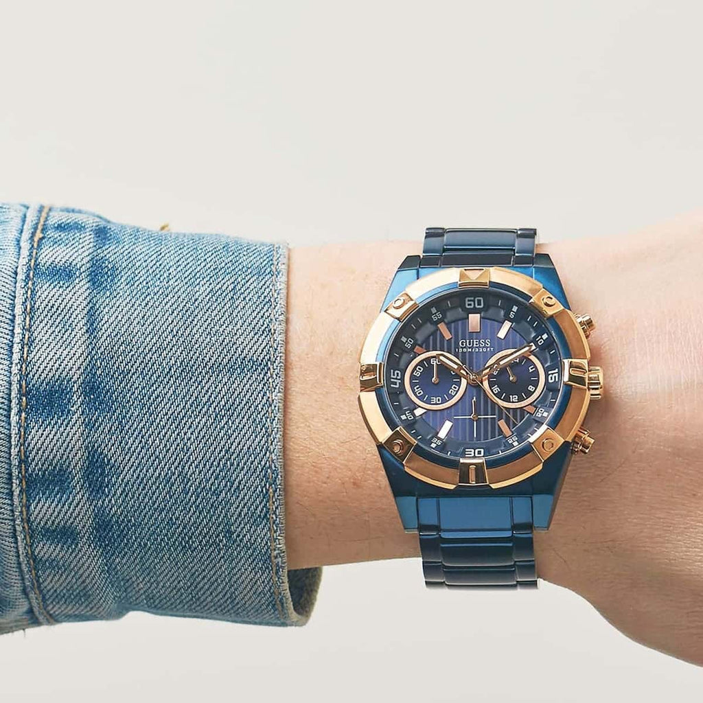 Guess Jolt Analog Blue Dial Blue Steel Strap Watch for Men - W0377G4 Buy Now By Guess