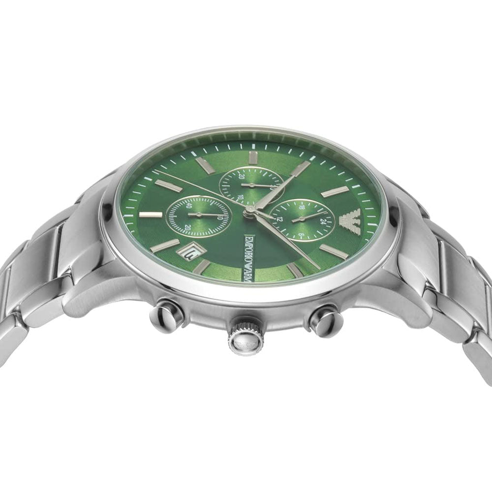 Emporio Armani Renato Chronograph Green Dial Silver Steel Strap Watch For Men - AR11507 Buy Now By Emporio Armani