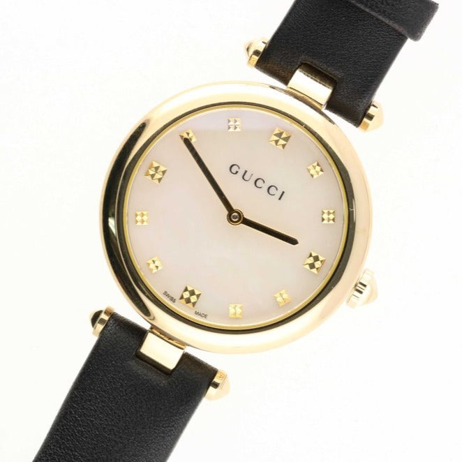Gucci Diamantissima Quartz Mother of Pearl Dial Black Leather Strap Watch for Women - YA141404 Buy Now By Gucci