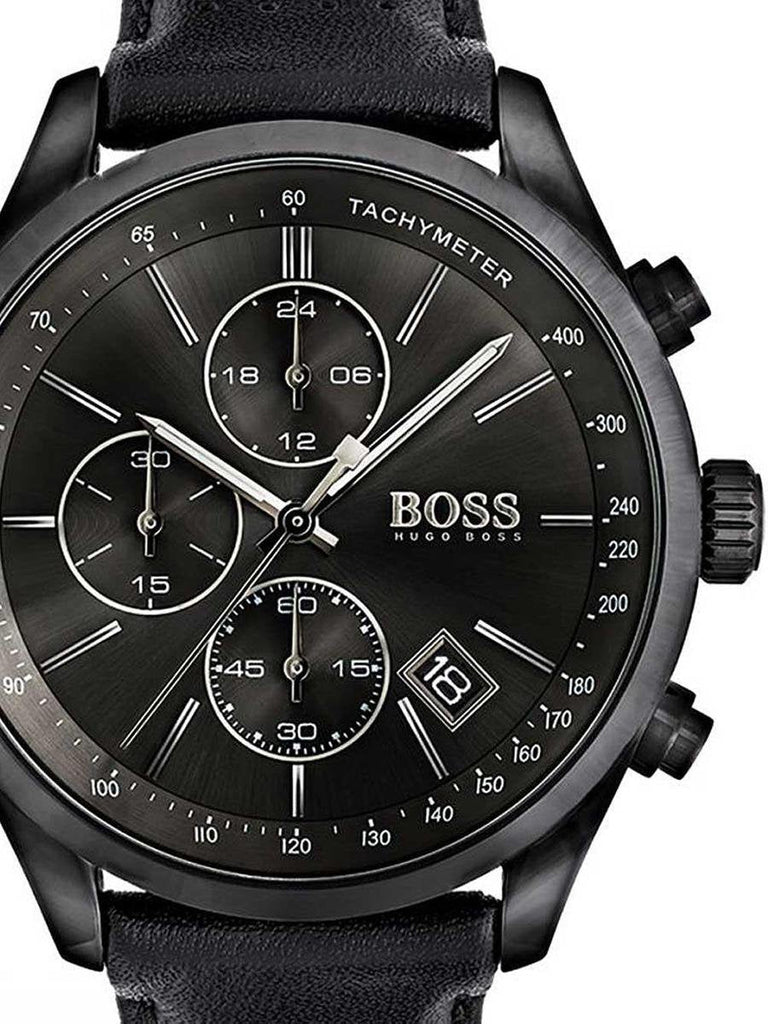 Hugo Boss Grand Prix Black Dial Black Leather Strap Watch for Men - 1513474 Buy Now By Hugo Boss