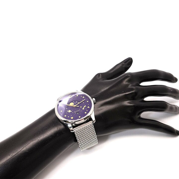 Gucci G-Timeless Motifs Moon Phase Blue Dial Silver Mesh Bracelet Watch For Men - YA126328 Buy Now By Gucci