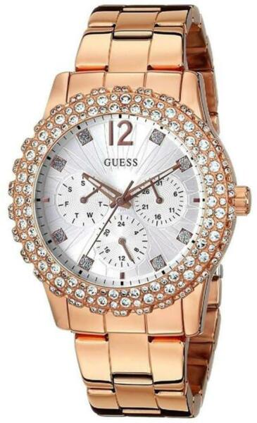 Guess Dazzler Diamonds Silver Dial Rose Gold Steel Strap Watch for Women - W0335L3 Buy Now By Guess