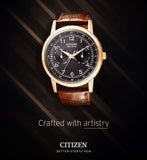 Citizen Eco Drive Multi Function Day & Date Black Dial Brown Leather Strap Watch For Men - AO9003-08E Buy Now By Citizen