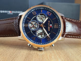 Tommy Hilfiger Keagan Chronograph Blue Dial Brown Leather Strap Watch for Men - 1791290 Buy Now By Tommy Hilfiger