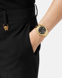 Versace Chain Reaction Quartz Black Dial Two Tone Steel Strap Watch for Men - VEDY00619 Buy Now By Versace