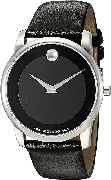 Movado Museum Black Dial Black Leather Strap Watch For Men - 606502 Buy Now By Movado