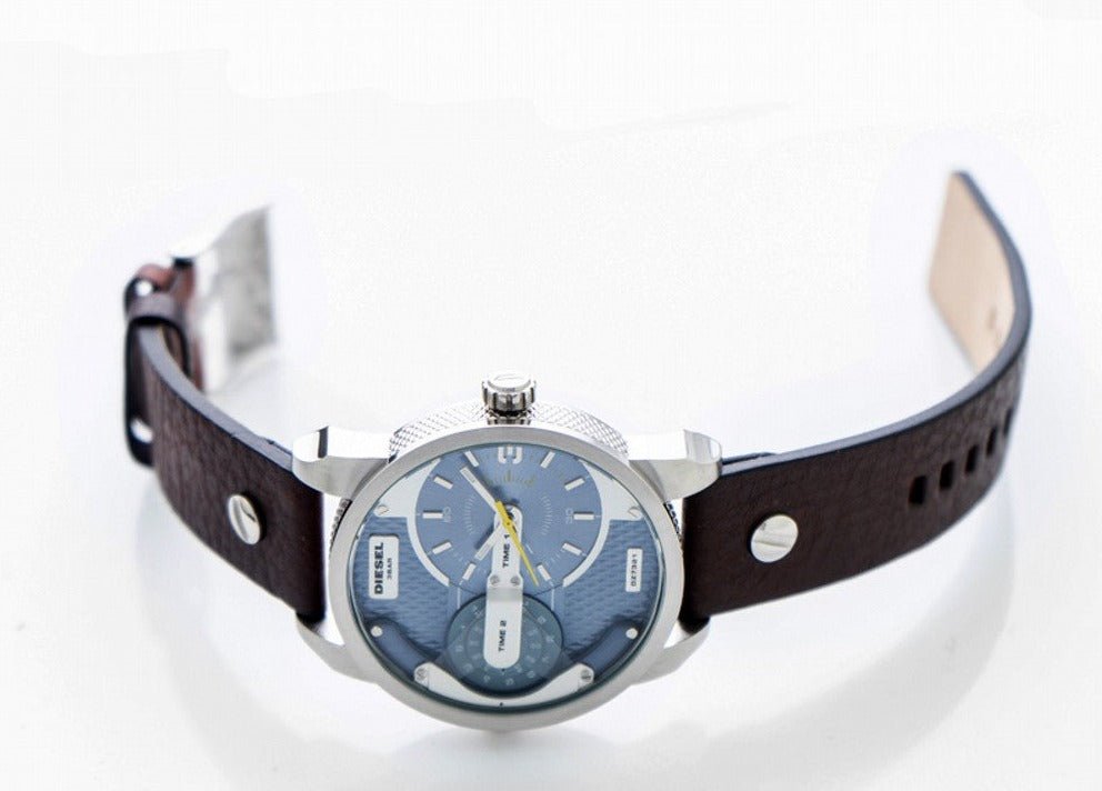 Diesel Mini Daddy LIght Blue Dial Brown Leather Strap Watch For Men - DZ7321 Buy Now By Diesel