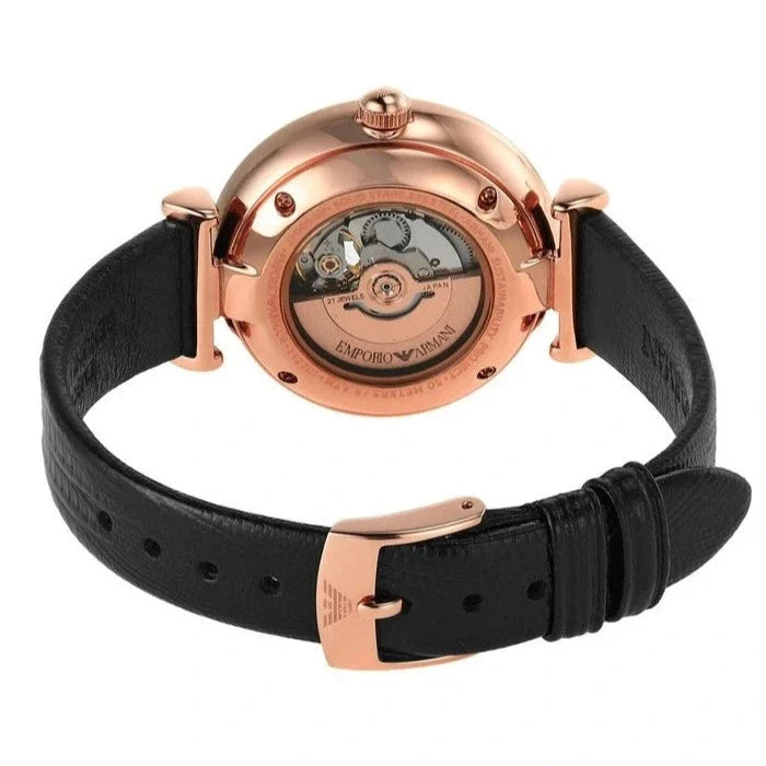 Emporio Armani Gianni T Bar Mother of Pearl White Dial Black Leather Strap Watch For Women - AR60047 Buy Now By Emporio Armani