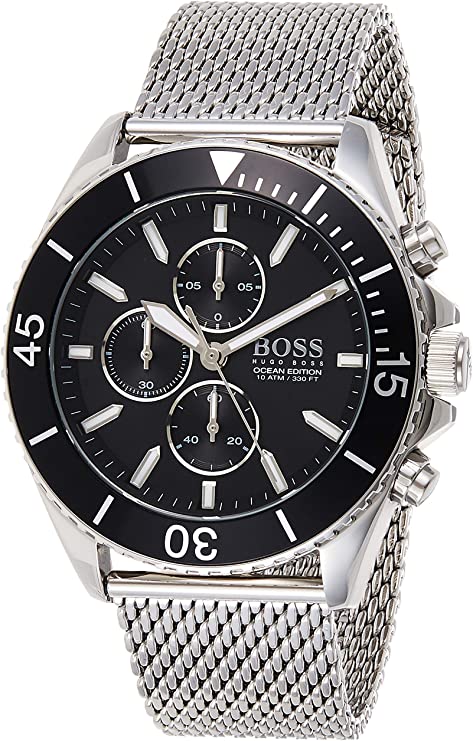 Hugo Boss Ocean Edition Black Dial Silver Mesh Bracelet Watch for Men - 1513701 Buy Now By Hugo Boss
