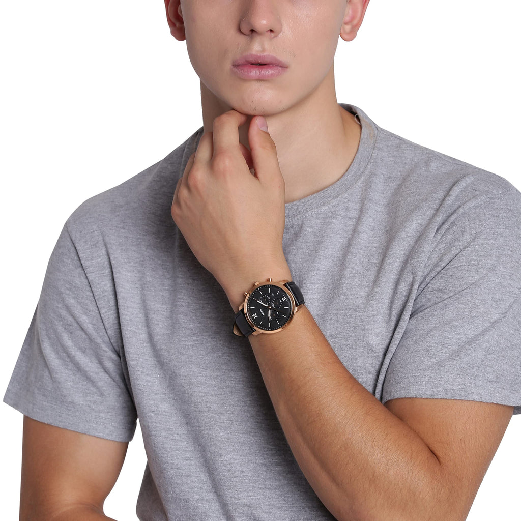 Fossil Neutra Chronograph Black Dial Black Leather Strap Watch for Men - FS5381 Buy Now By Fossil
