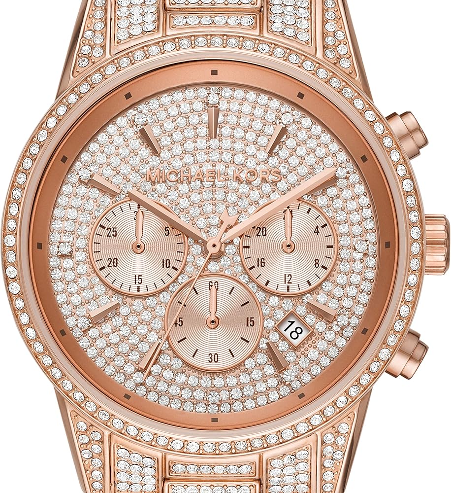 Michael Kors Ritz Three-Hand Glitz Rose Gold Dial Rose Gold Steel Strap Watch for Women - MK6748 Buy Now By Michael Kors