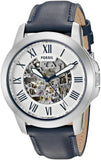 Fossil Grant Automatic Skeleton Silver Dial Blue Leather Strap Watch for Men - ME3111 Buy Now By Fossil