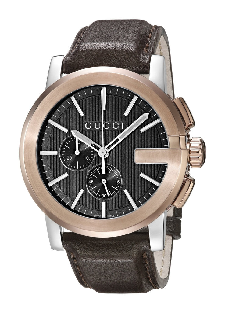 Gucci G Chrono Black Dial Brown Leather Strap Watch For Men - YA101202 Buy Now By Gucci