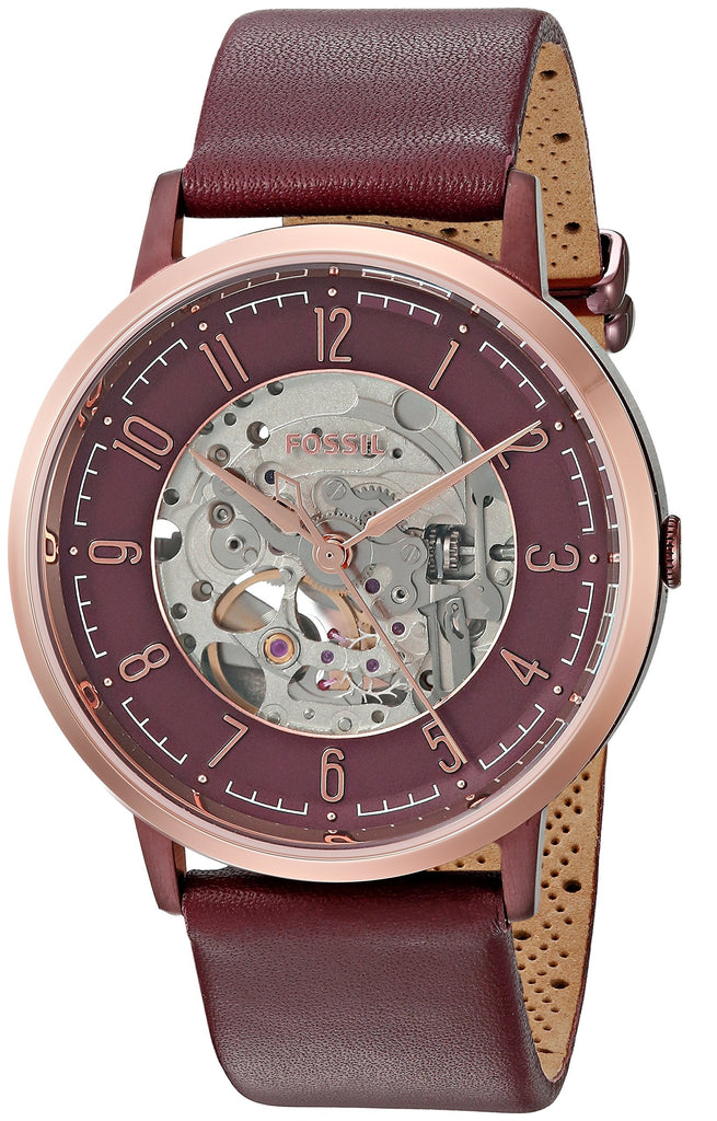 Fossil Vintage Muse Automatic Skeleton Maroon Dial Maroon Leather Strap Watch for Women - ME3137 Buy Now By Fossil