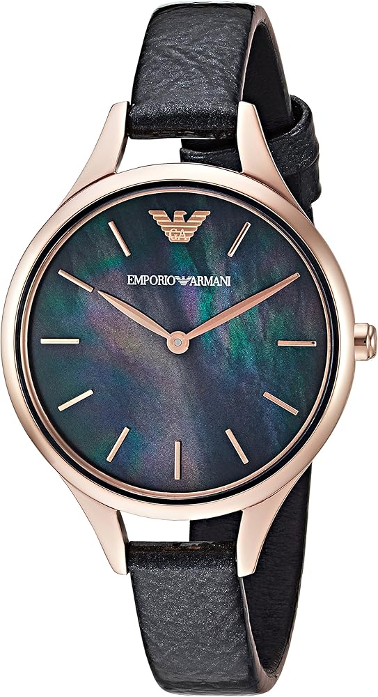 Emporio Armani Aurora Mother Of Pearl Black Dial Black Leather Strap Watch For Women - AR11056 Buy Now By Emporio Armani