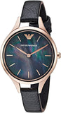 Emporio Armani Aurora Mother Of Pearl Black Dial Black Leather Strap Watch For Women - AR11056 Buy Now By Emporio Armani