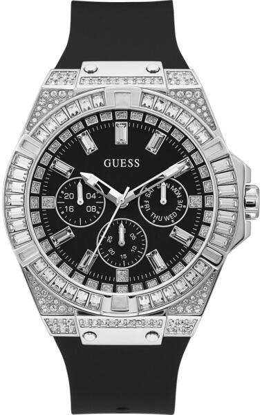 Guess Baguette Crystals Black Dial Black Silicone Strap Watch For Men - GW0208G1 Buy Now By Guess