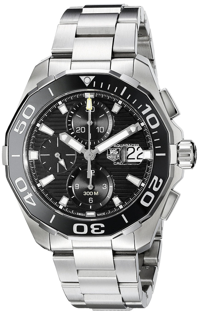 Tag Heuer Aquaracer Calibre 16 Day-Date Black Dial Silver Steel Strap Watch for Men - CAY211A.BA0927 Buy Now By Tag Heuer