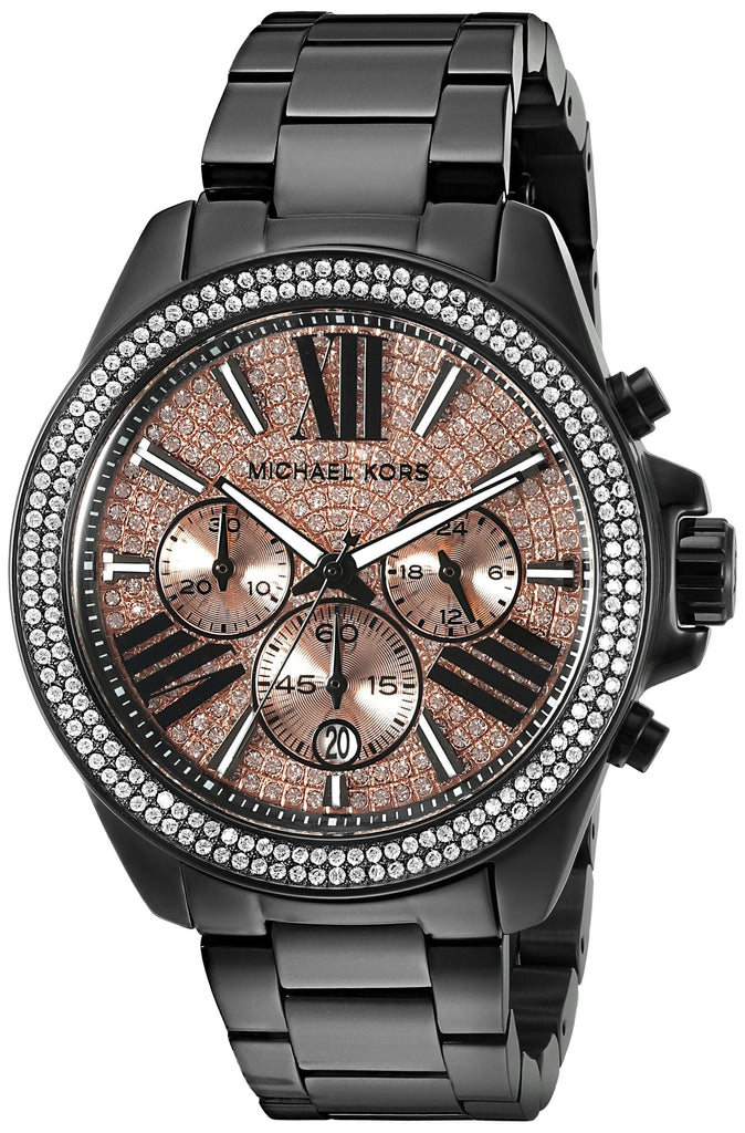 Michael Kors Wren Chronograph Gold Diamonds Dial Black Steel Strap Watch for Women - MK5879 Buy Now By Michael Kors