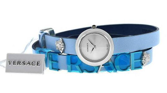 Versace V Flare Silver Dial Blue Leather Strap Watch for Women - VEBN00118 Buy Now By Versace