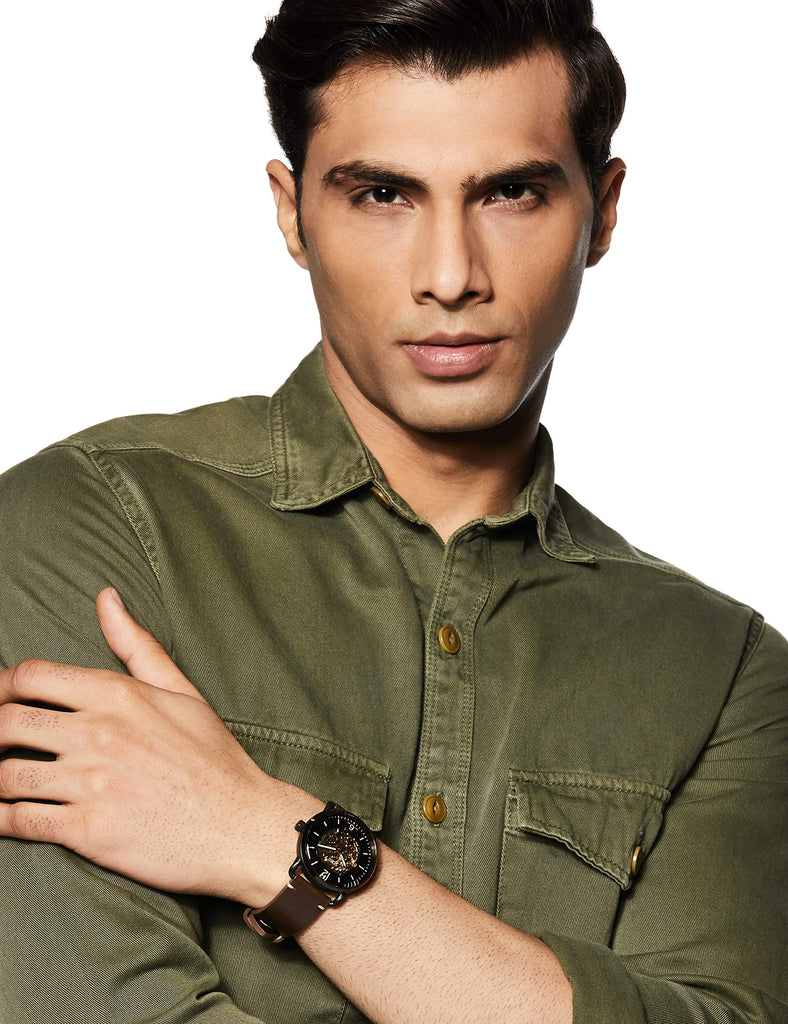 Fossil Commuter Automatic Black Dial Brown Leather Strap Watch for Men - ME3158 Buy Now By Fossil