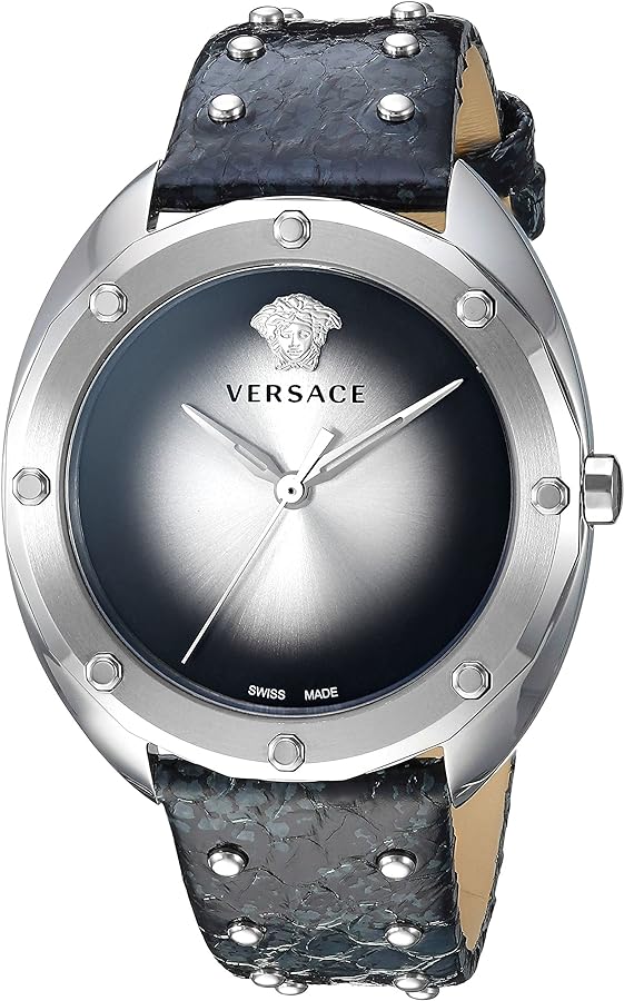 Versace Shadov Quartz Silver Dial Black Snake Leather Strap Watch for Women - VEBM00118 Buy Now By Versace