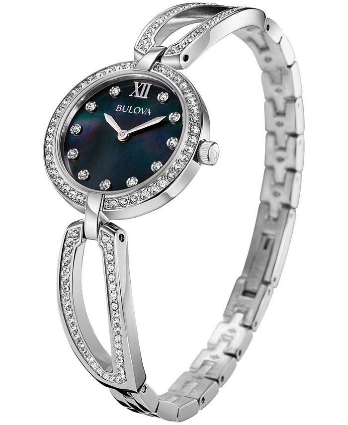 Bulova Crystal Black Mother of Pearl Dial Silver Steel Strap Watch for Women - 96L224 Buy Now By Bulova