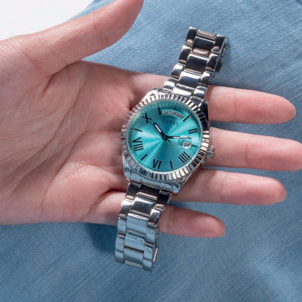 Guess Luna Quartz Blue Dial Silver Steel Strap Watch For Women - GW0308L4 Buy Now By Guess