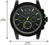 Armani Exchange Outerbanks Chronograph Black Dial Black Silicone Strap Watch For Men - AX1343 Buy Now By Armani Exchange