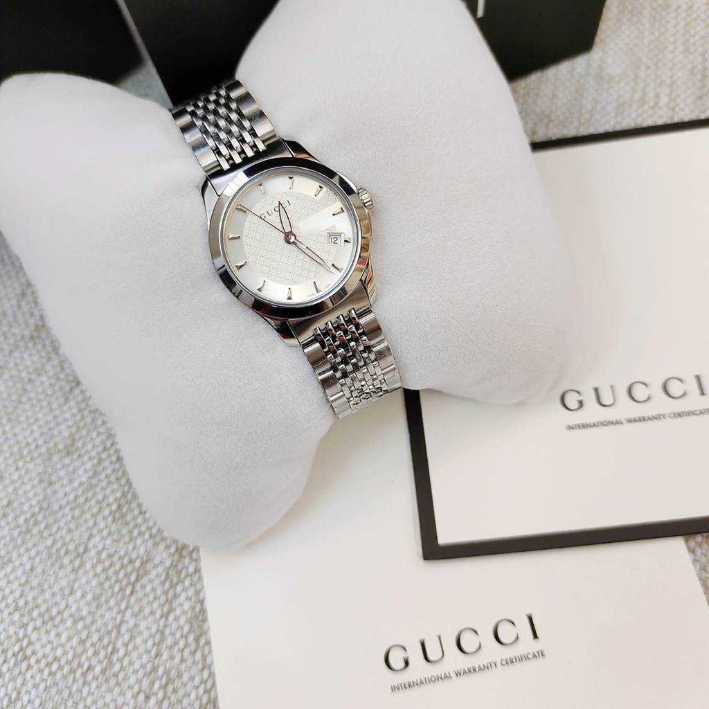 Gucci G Timeless Silver Dial Silver Steel Strap Watch For Women - YA126501 Buy Now By Gucci