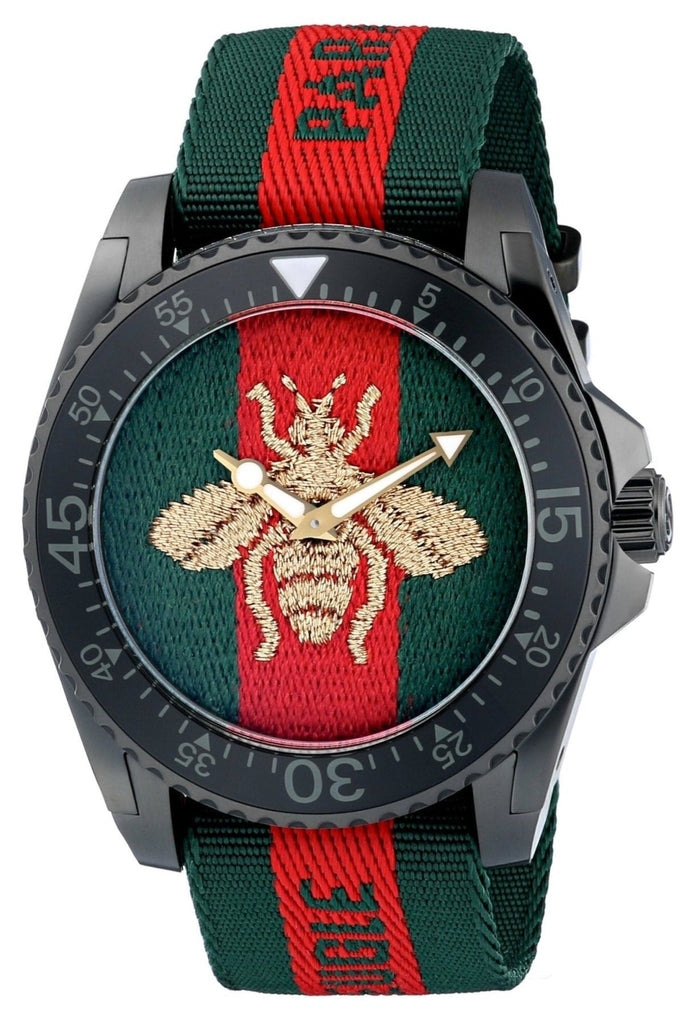 Gucci Dive Green & Red Dial Green & Red Nylon Strap Watch For Men - YA136216 Buy Now By Gucci