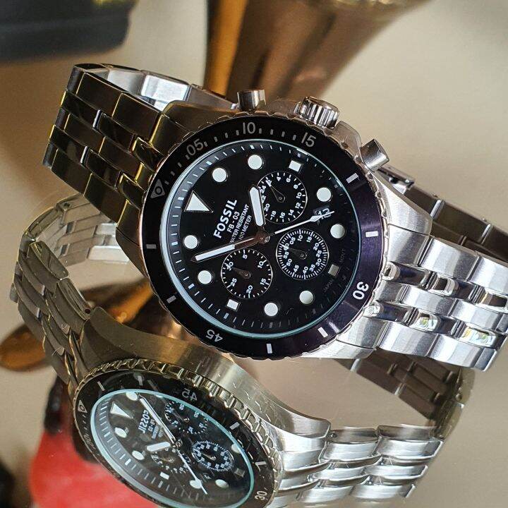 Fossil FB-01 Chronograph Black Dial Silver Steel Strap Watch for Men - FS5837