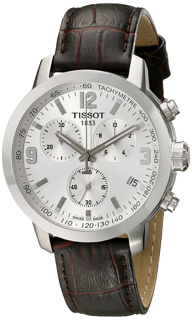 Tissot PRC 200 Chronograph Silver Dial Brown Leather Strap Watch For Men - T055.417.16.037.00 Buy Now By Tissot