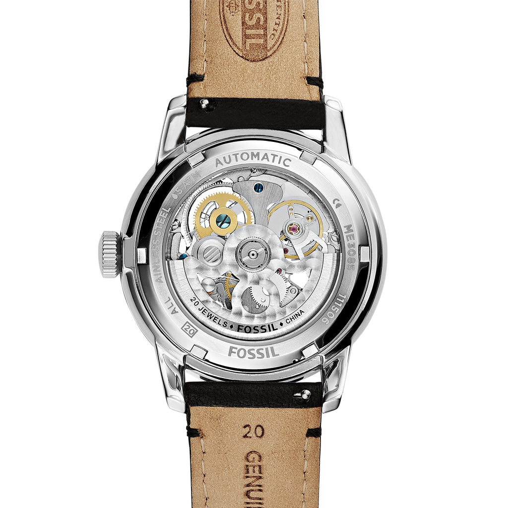 Fossil Townsman Automatic Skeleton White Dial Black Leather Strap Watch for Men - ME3085 Buy Now By Fossil