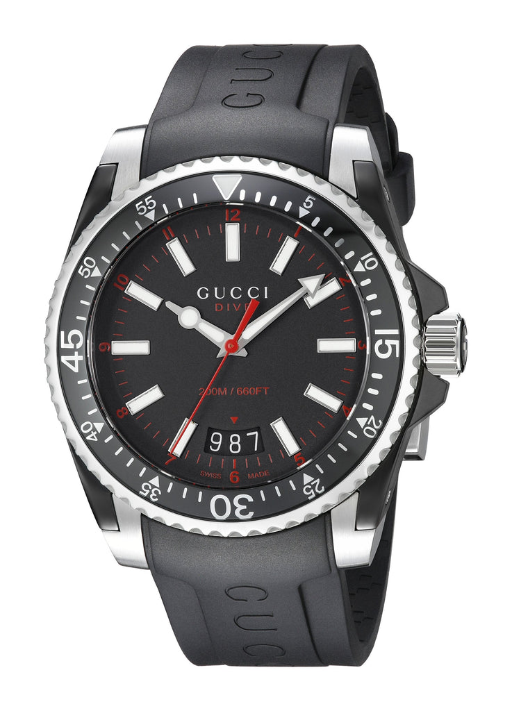 Gucci Dive Quartz Black Dial Black Rubber Strap Watch For Men - YA136303 Buy Now By Gucci