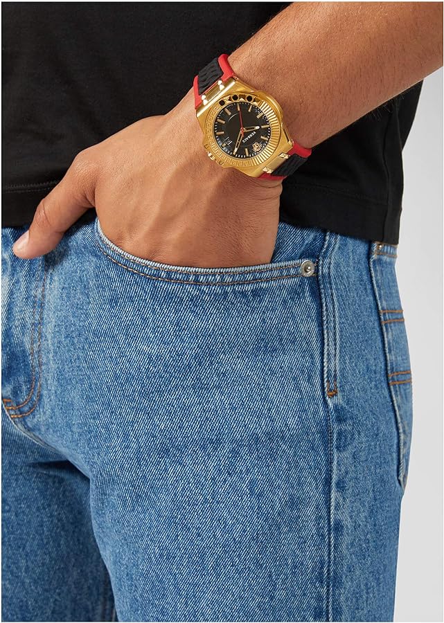 Versace Chain Reaction Quartz Black Dial Red & Black Rubber Strap Watch for Men - VEDY00319 Buy Now By Versace