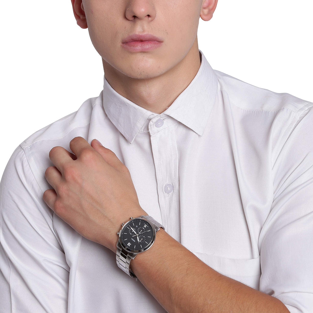 Fossil Neutra Chronograph Black Dial Silver Steel Strap Watch for Men - FS5384 Buy Now By Fossil