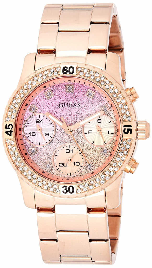 Guess Confetti Pink Dial Rose Gold Steel Strap Watch For Women - W0774L3 Buy Now By Guess