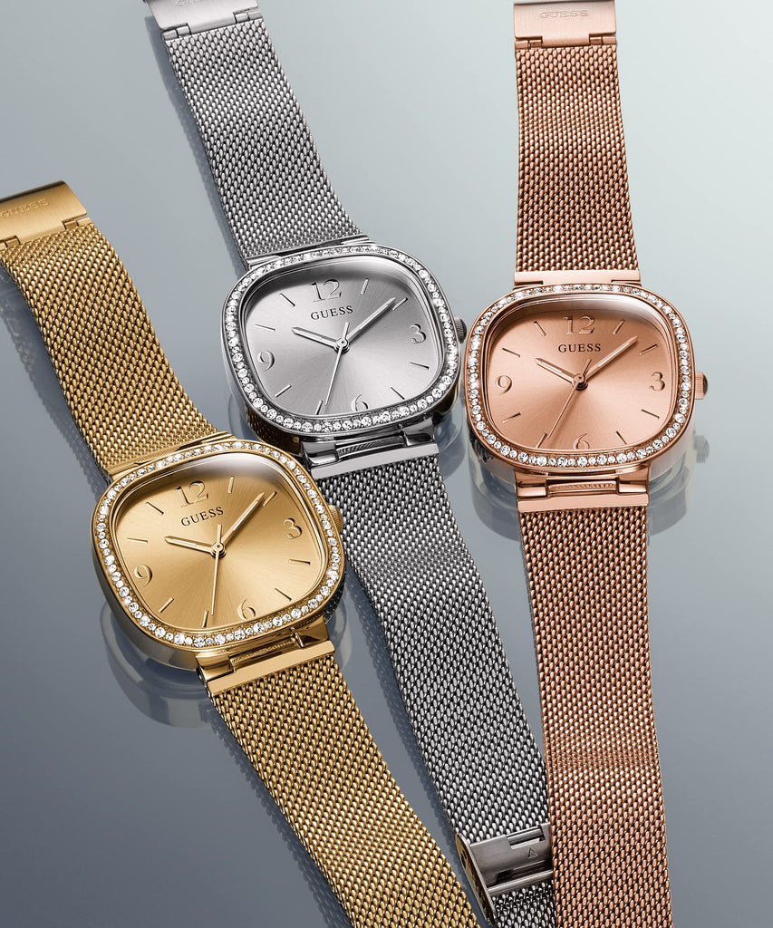 Guess Tapestry Diamonds Gold Dial Gold Mesh Bracelet Watch for Women - GW0354L2 Buy Now By Guess