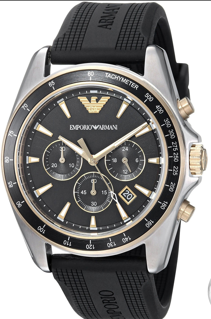 Emporio Armani Sigma Chronograph lack Dial Black Rubber Strap Watch For Men - AR80003 Buy Now By Emporio Armani