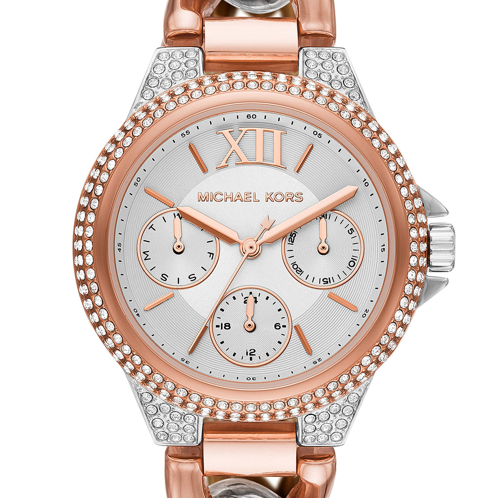 Michael Kors Camille Pavé Chronograph Silver Dial Two Tone Steel Strap Watch for Women - MK6843 Buy Now By Michael Kors